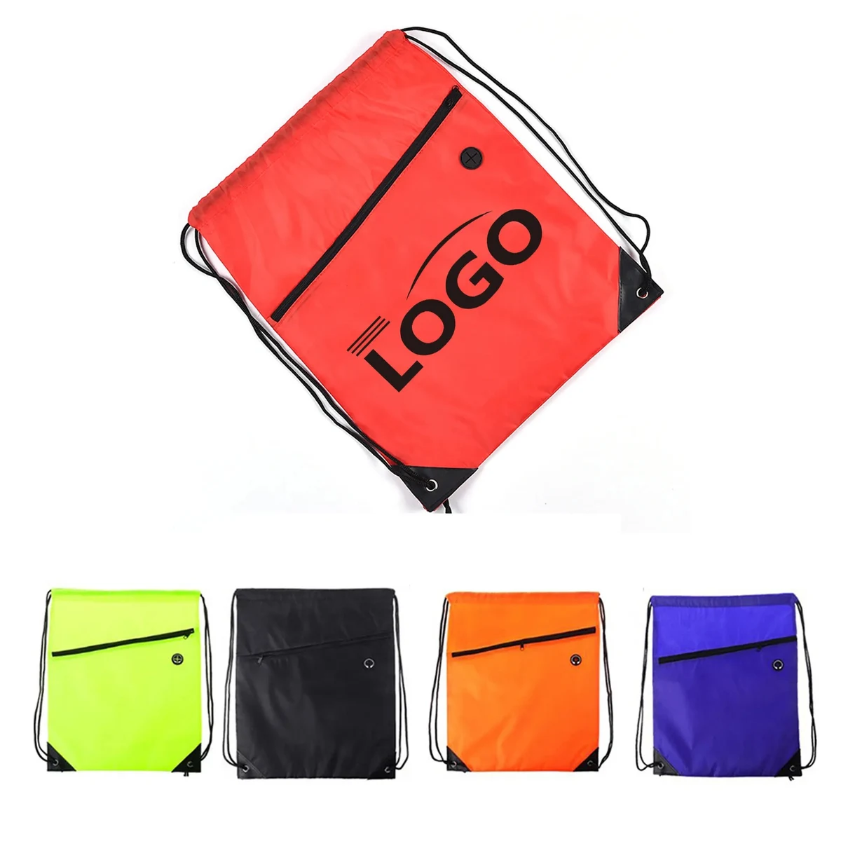 Polyester Drawstring Backpack with Zipper 1