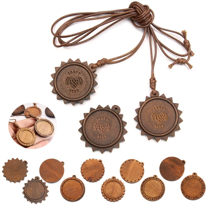 30mm Wood Cabochon Settings Blank Cameo Pendant Base Trays 1