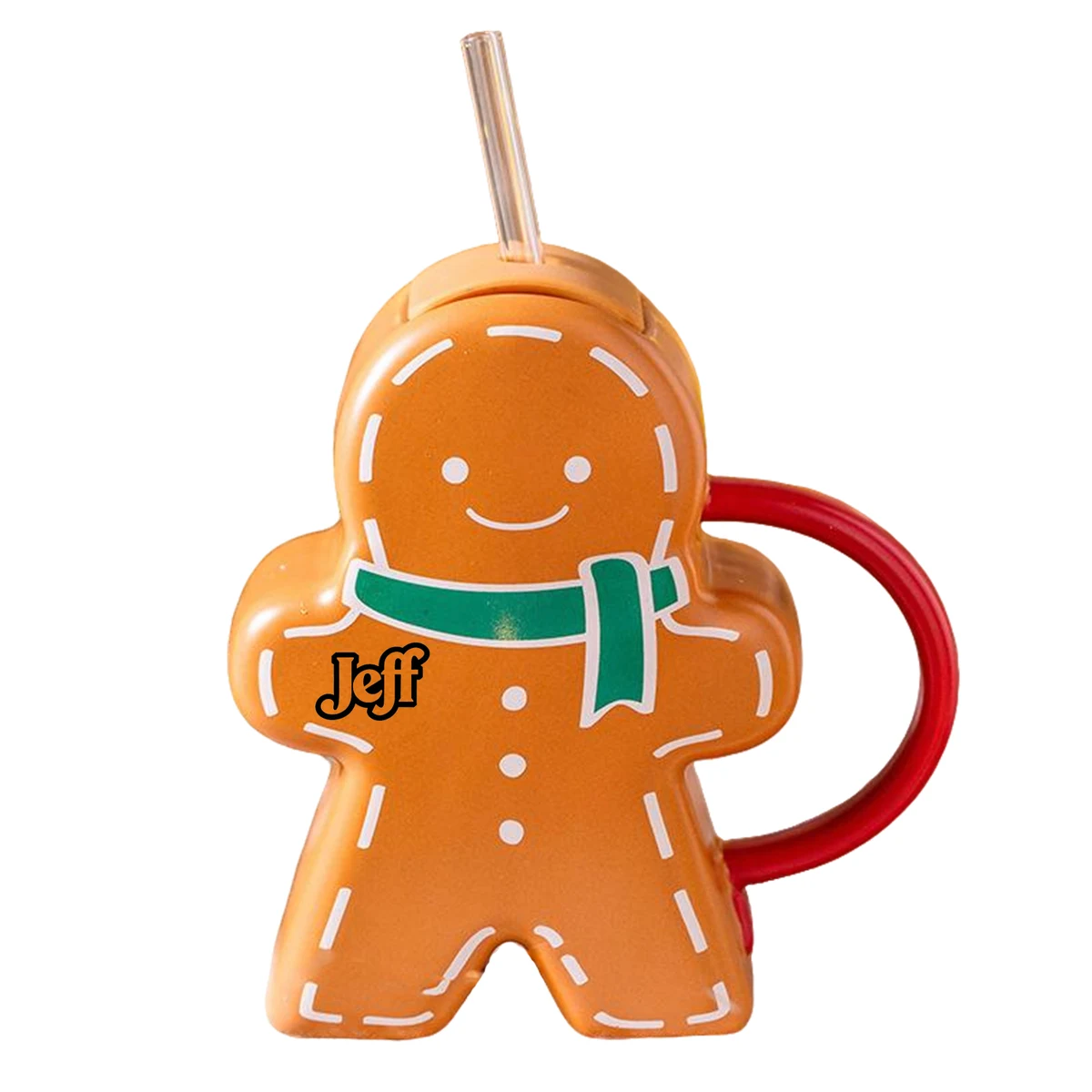 16oz Adorable Gingerbread Man Ceramic Straw Mug 1