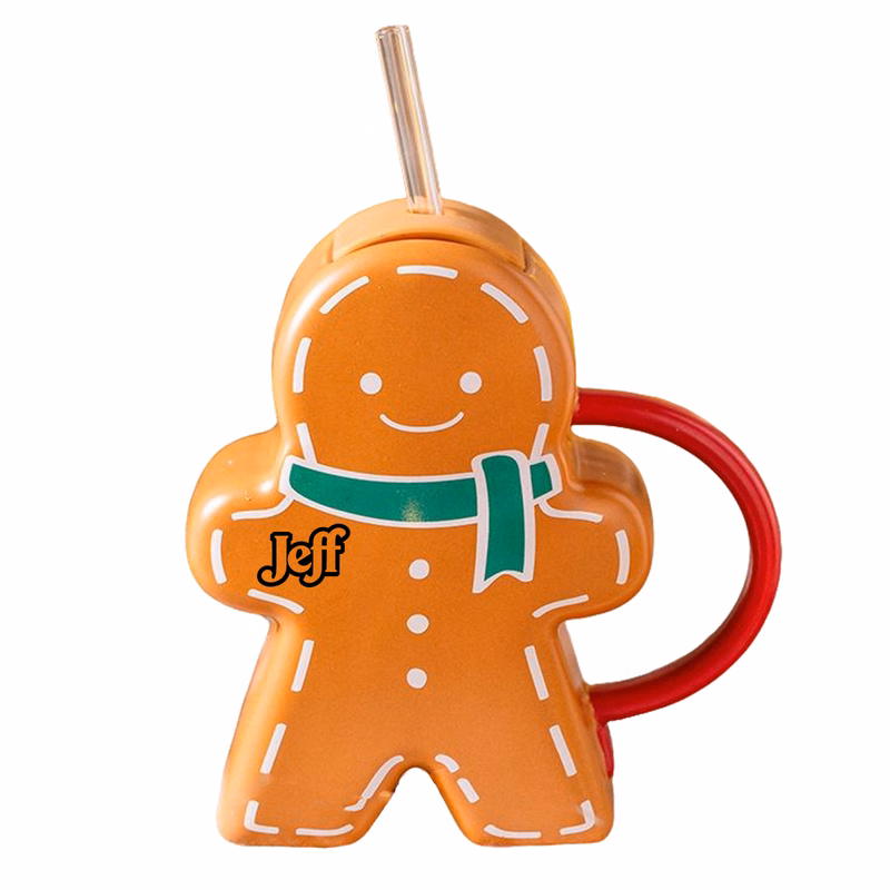 16oz Adorable Gingerbread Man Ceramic Straw Mug