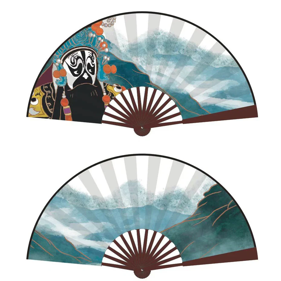 8 Inch Foldable Hand Fan Fabric Cloth Double Face Printed 1