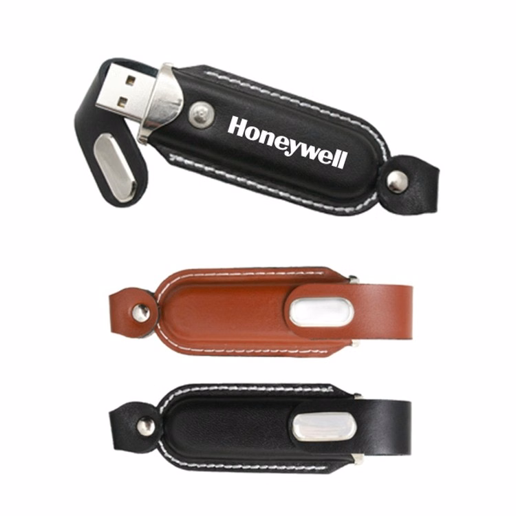 16GB Faux Leather USB Flash Drive w/Swivel Cap
