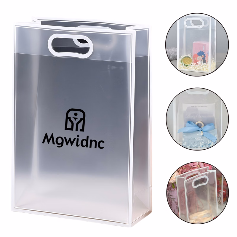 Matte White Gift Bag with Handles - Cosmetic Wedding Favor Tote - Durable Reusable Plastic