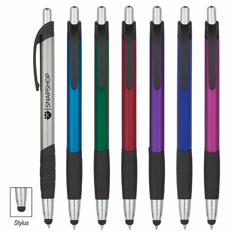 Sleek Plunger Action Pen with Stylus