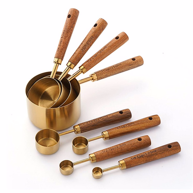 Wooden Handle Measuring Cups & Spoons Set