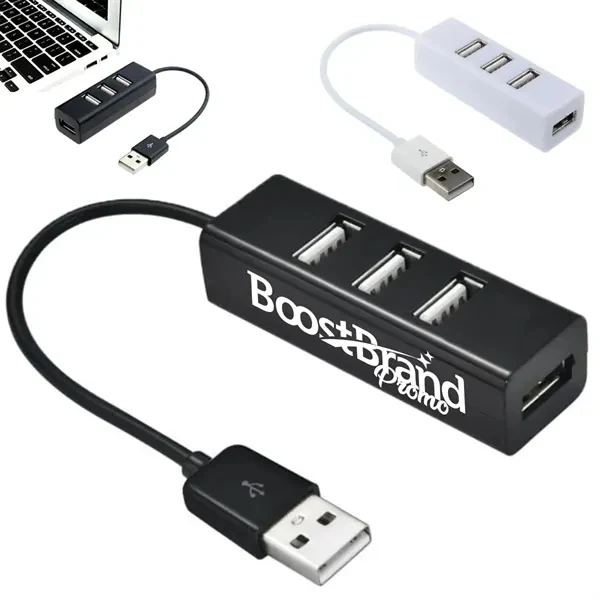 Custom 4 Port USB 2.0 Hub Splitter — Office & Remote Work Promotional Tech Accessory 1
