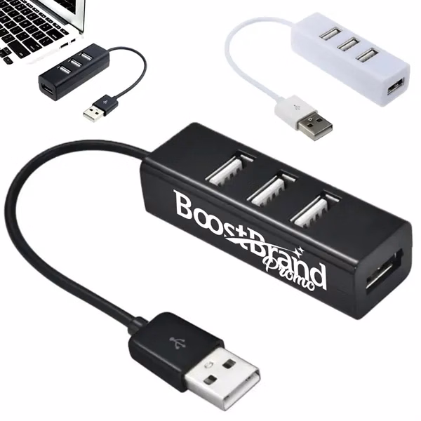 Custom 4 Port USB 2.0 Hub Splitter — Office & Remote Work Promotional Tech Accessory