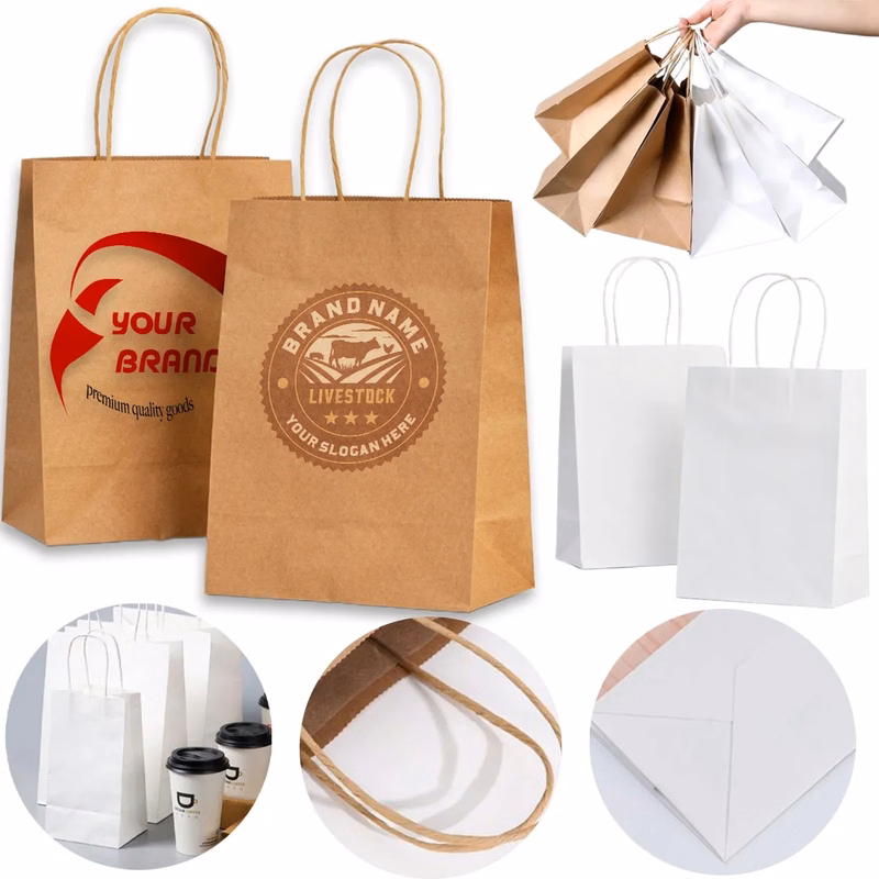 Custom Paper Gift Wrap Bags Kraft Shopping Bags with Handles
