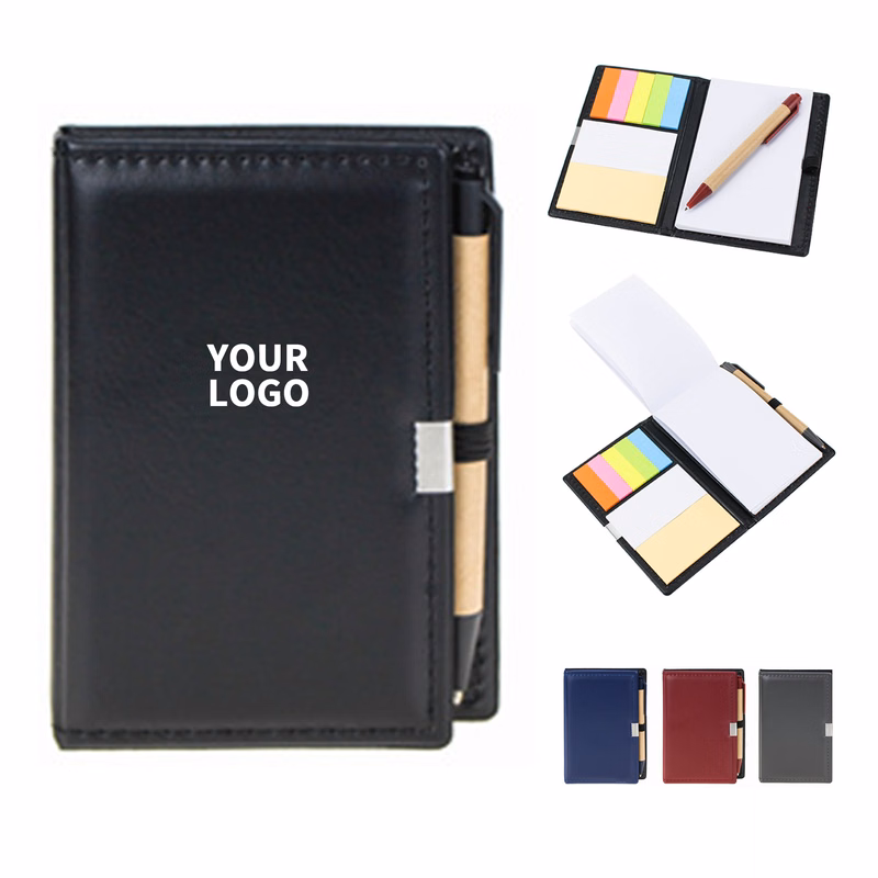 PU Cover Note Set With Sticky Page And Writing Pen 5.2" x 3.6" x 0.4"
