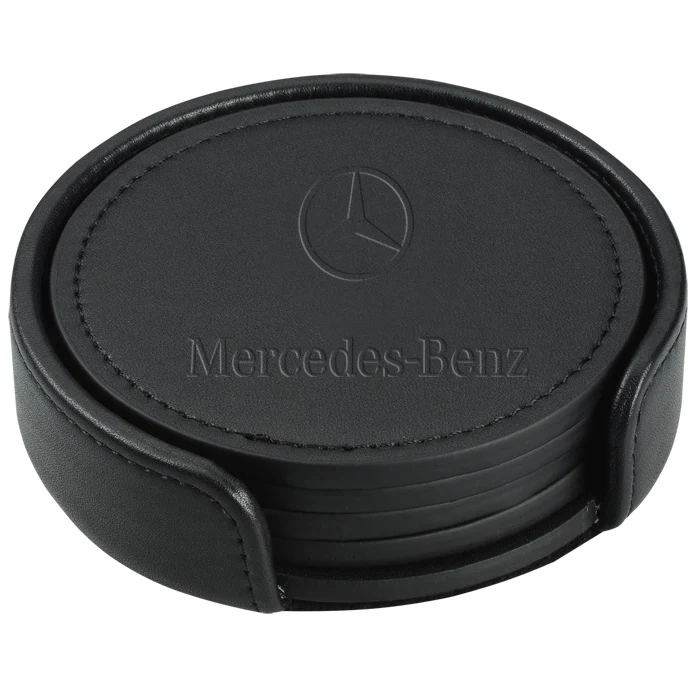 Premium Round Stitched Leather Coaster Set 1