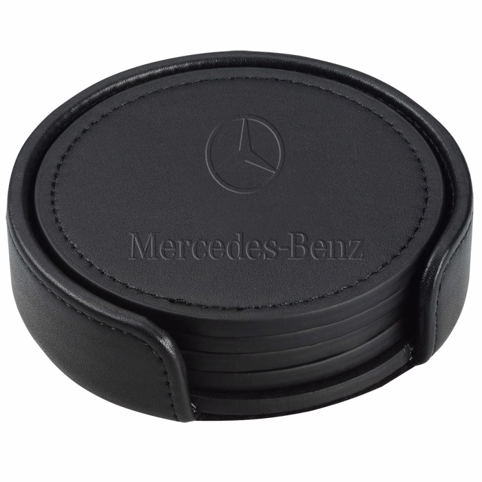 Premium Round Stitched Leather Coaster Set