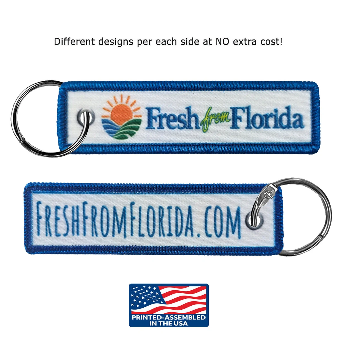 1 1/2" x 5" Two Sided 4CP Dye Sub Medium Size Key Ring with Merrow Border 1