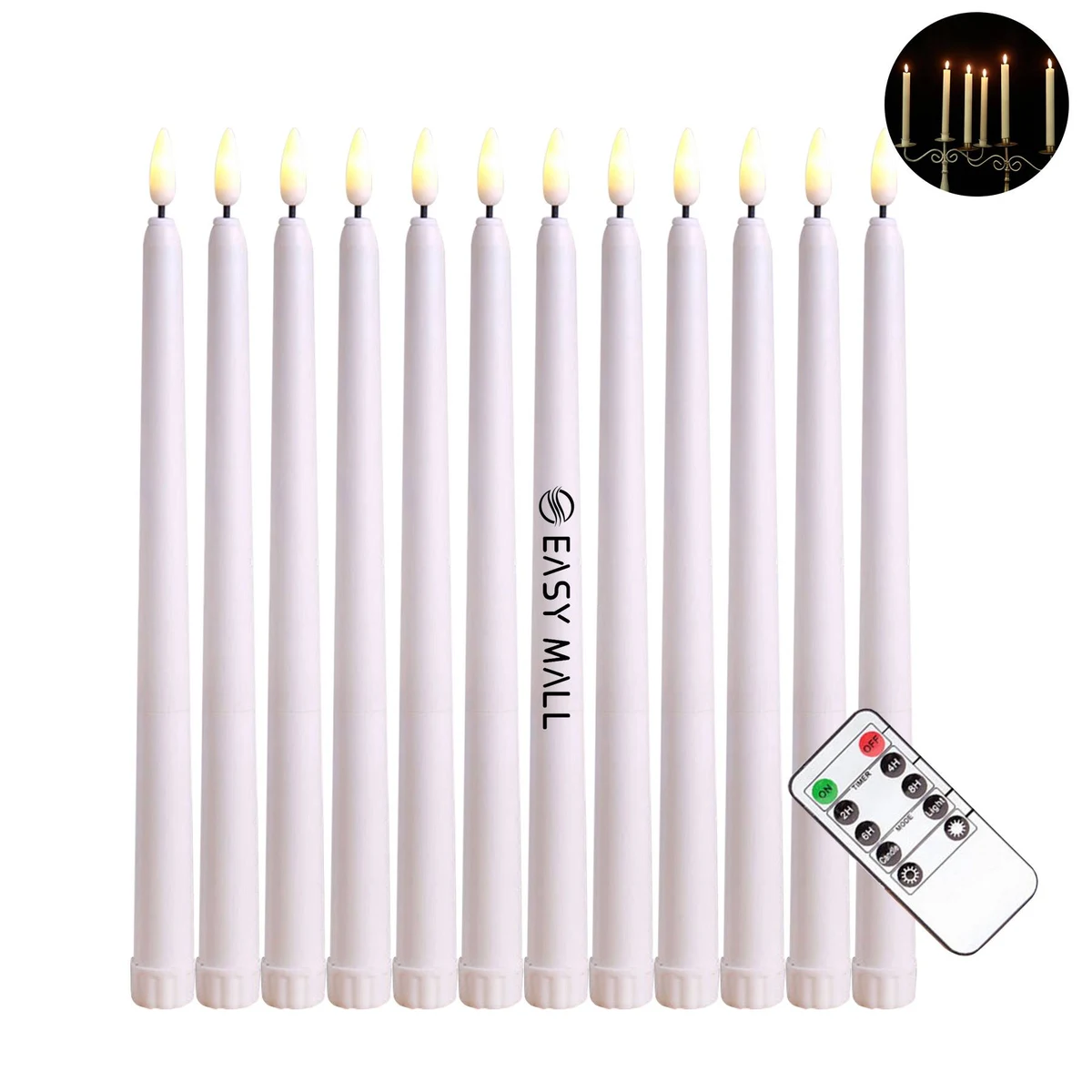 Flameless Ivory Taper Candles Flickering with 10-Key Remote 1