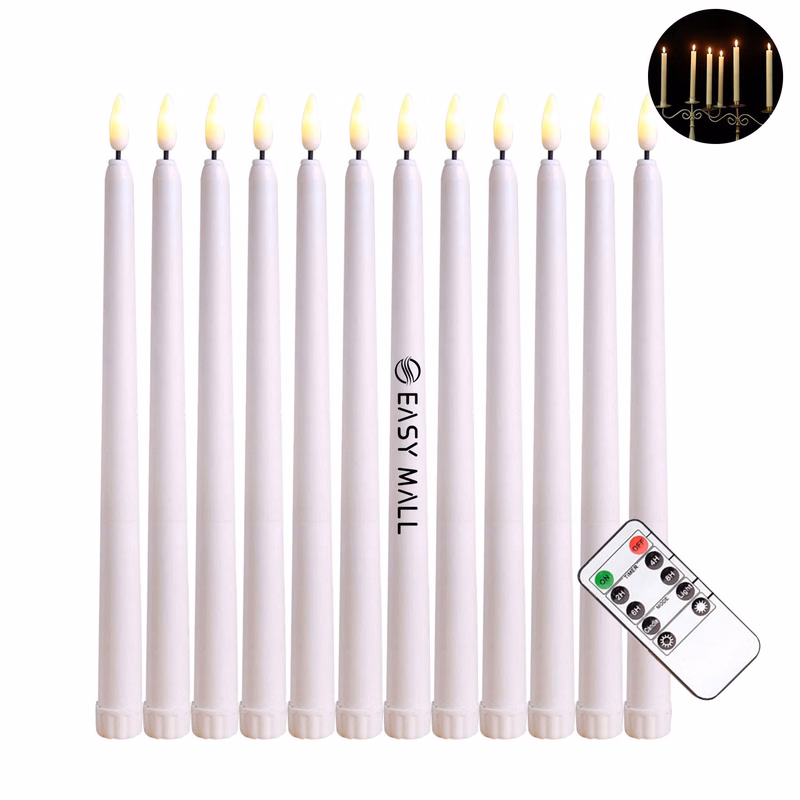 Flameless Ivory Taper Candles Flickering with 10-Key Remote