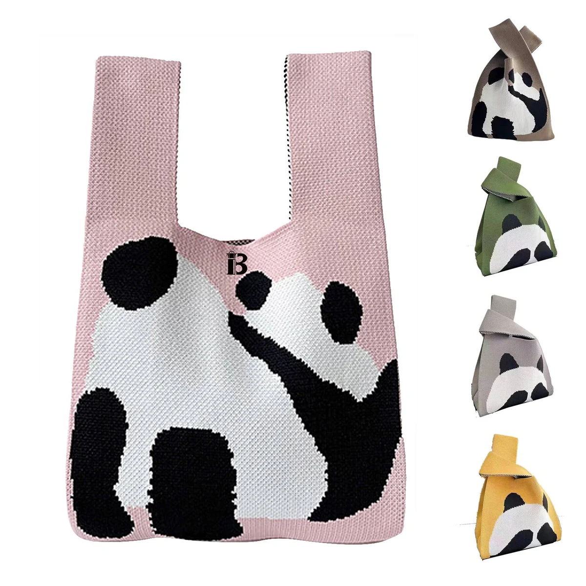 Polyester woven panda shopping bag handbag, custom tote bag with logo imprint 1