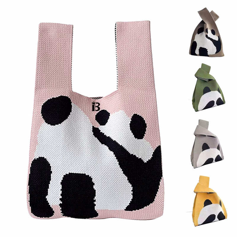 Polyester woven panda shopping bag handbag