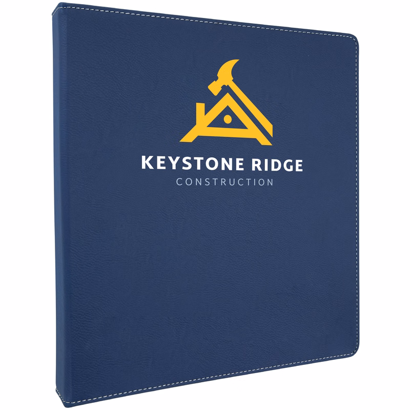 10 " x 11" Blue/Silver Leatherette 3-Ring Binder w/ 1" Slant D-Rings
