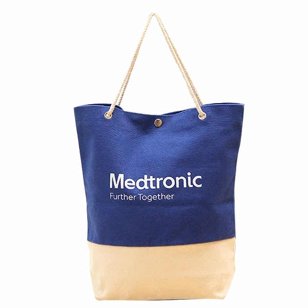 Two-tone canvas rope tote bag