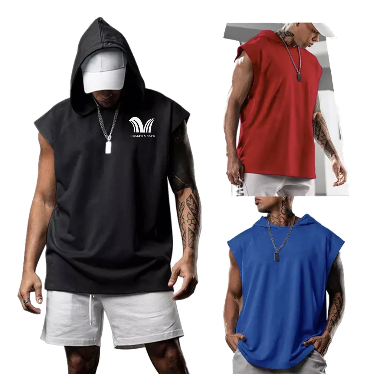 Mens Sleeveless Hoodie Tank Top Gym shirt 1