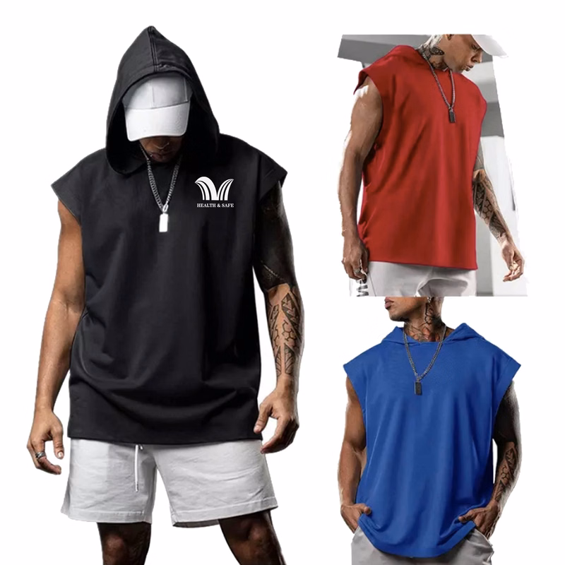 Mens Sleeveless Hoodie Tank Top Gym shirt