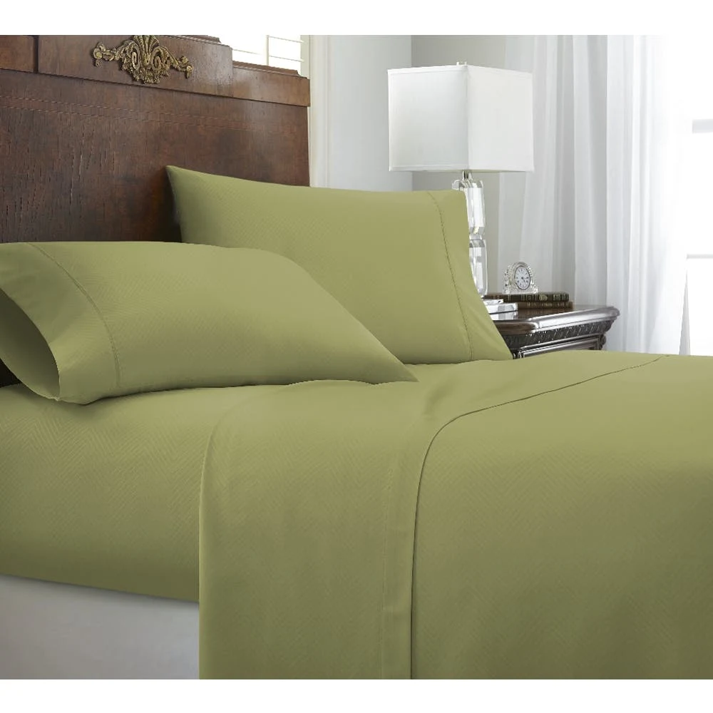 Premium Embossed Sheet Sets - Sage Queen Chevron Design 4 Piece 1