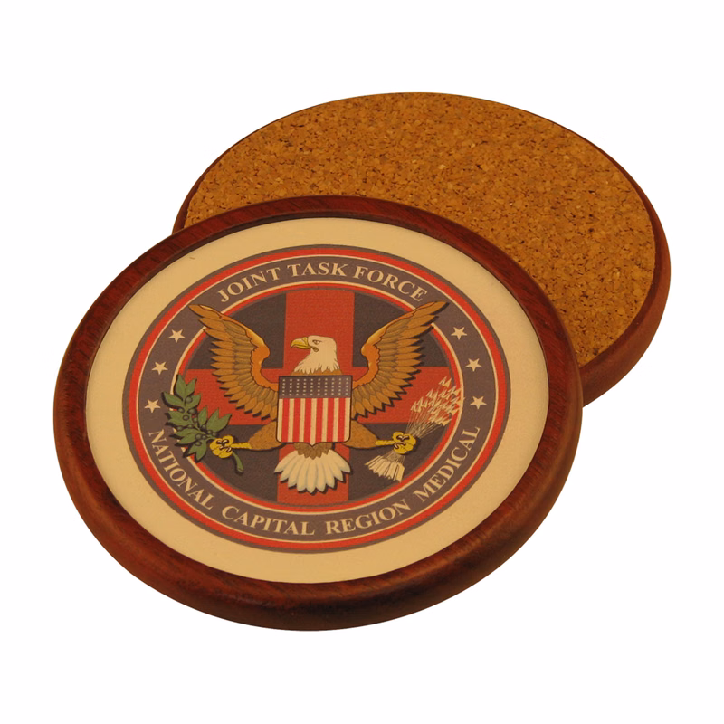 Round Wood Coaster with Leather Inlay