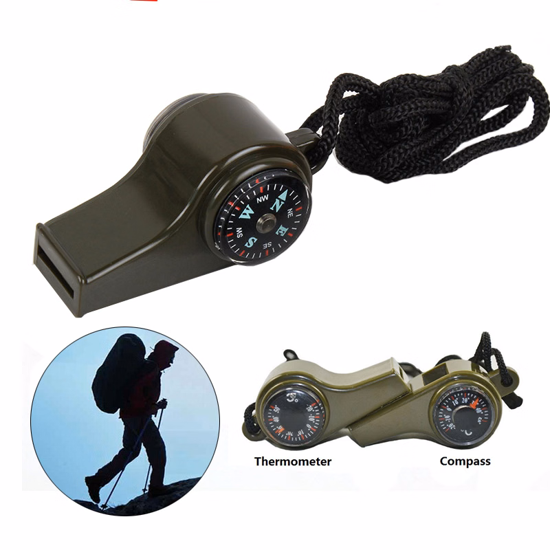 3-in-1 Plastic Whistle w/ Therm & Compass