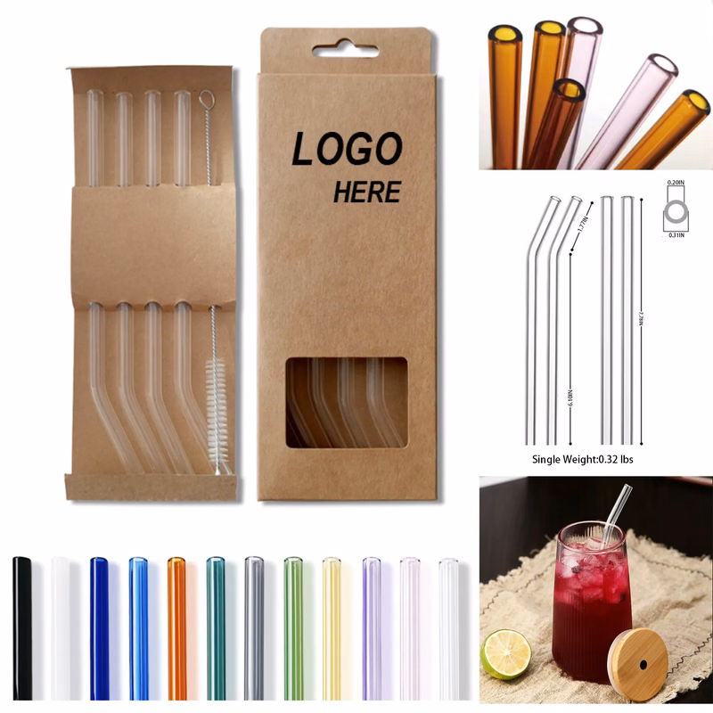 4 Glass Straws with Nylon Brush 5-in-1 Set