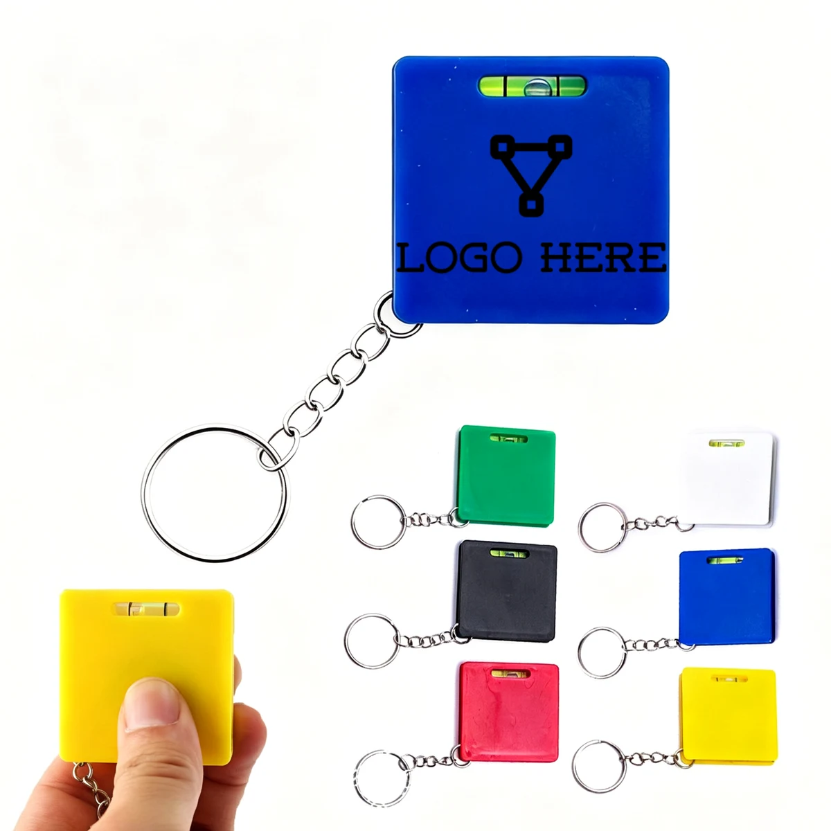 Square Retractable Tape Measure Keychain With Spirit Level 1