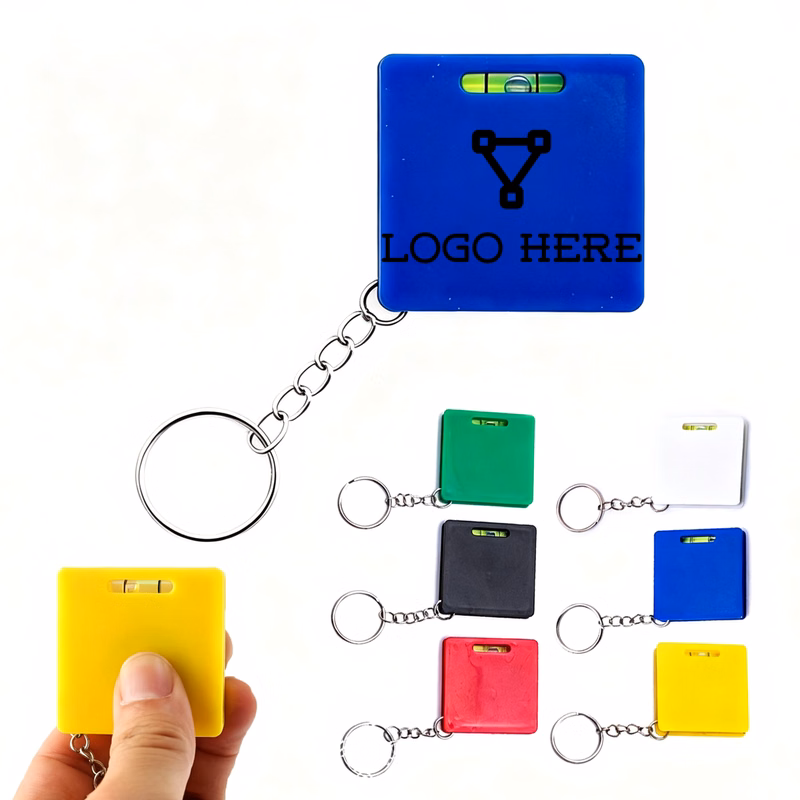 Square Retractable Tape Measure Keychain With Spirit Level