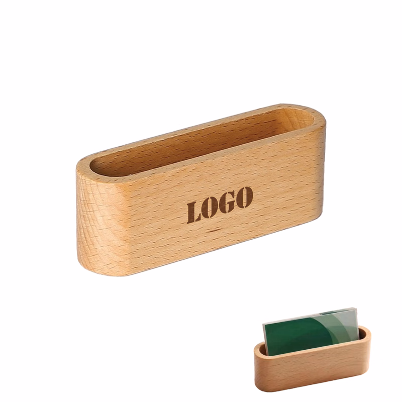 Wood Desktop Business Card Case Display Box, Memo Organizer