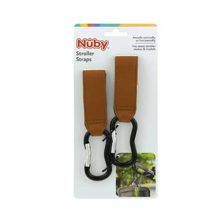 Leather Stroller Clips - 2 Pack Brown 1