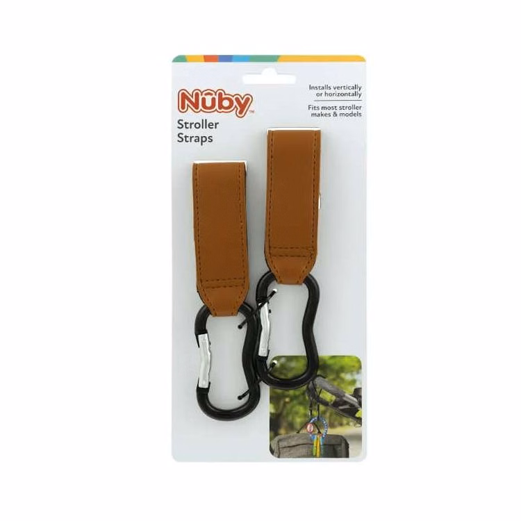 Leather Stroller Clips - 2 Pack Brown