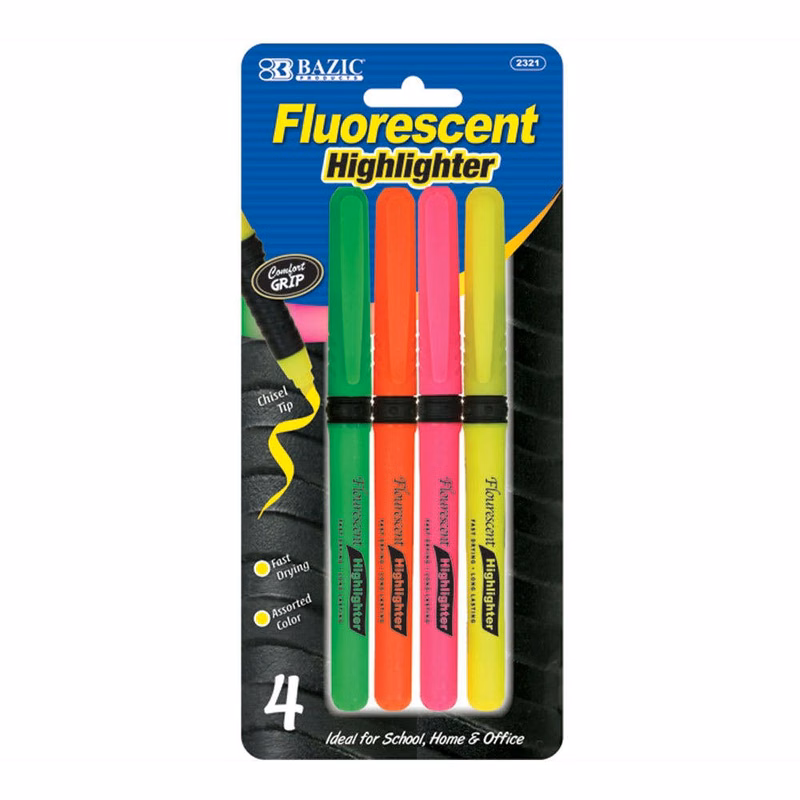 Highlighters - 4 Count Fluorescent Colors Pen-Style