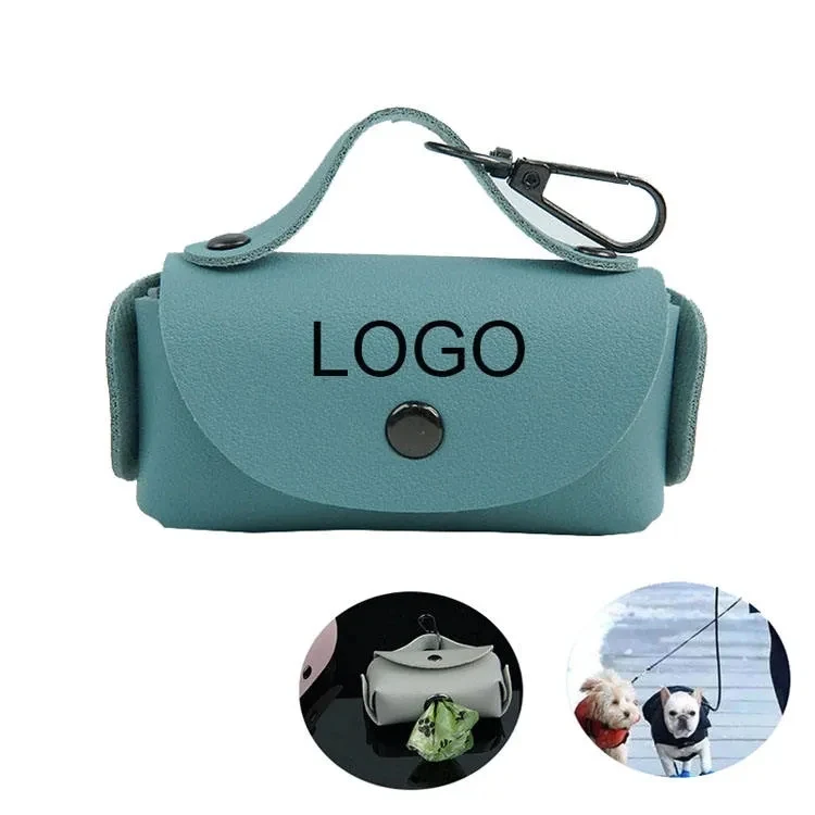PU Leather Pet Waste Bag Dispenser with Snap and Carabiner 1