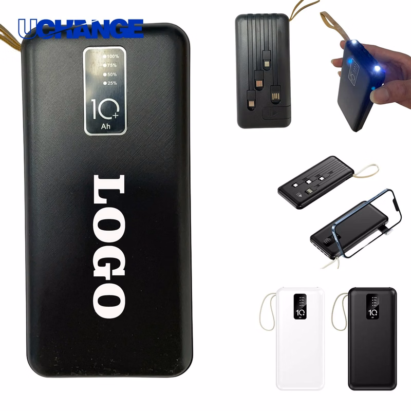 10000mAh Built-In Cord Power Bank Device with Phone Holder