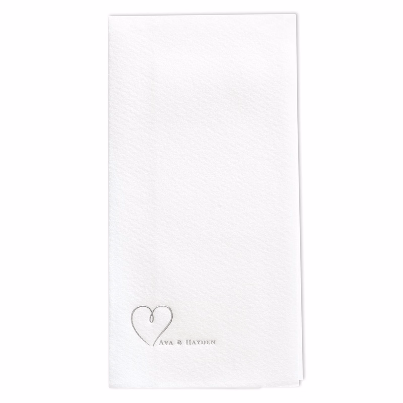 Petite Heart Premium Beverage Napkin w/uncoined Edge (White)