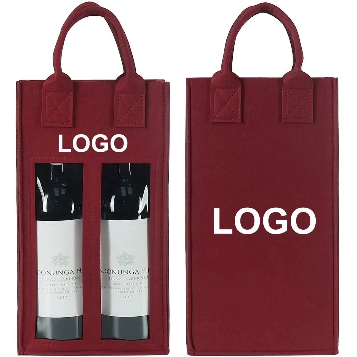 Felt Double Wine Bottle Tote Bag with Window 1