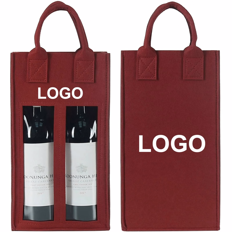 Felt Double Wine Bottle Tote Bag with Window