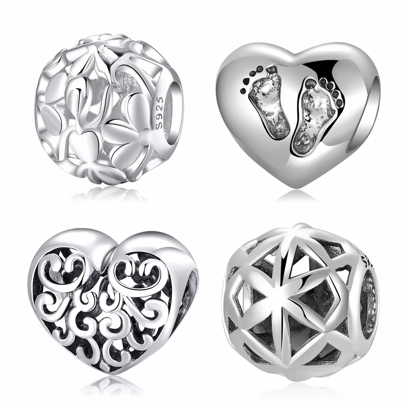 925 Sterling Silver U-shape Chocolat Heart Family Beads