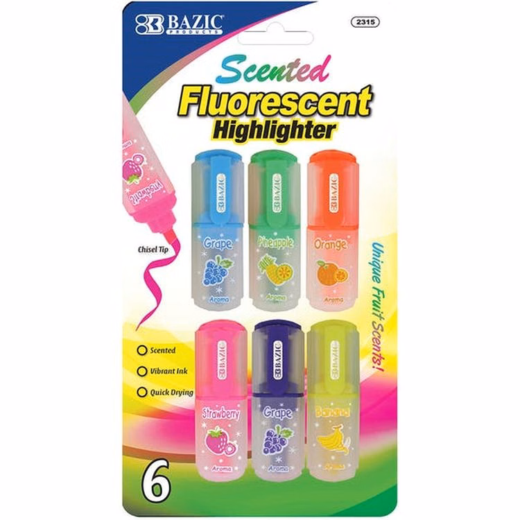 Mini Highlighters - 6 Count Assorted Colors Fruit Scented