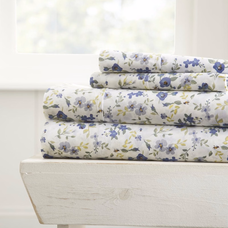 Premium Sheet Sets - Blue Blossoms Queen 4 Piece