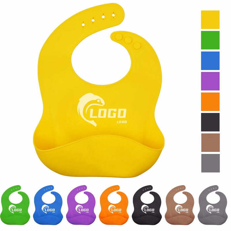 MOQ 20pcs Cute Silicone Baby Bib with Pocket