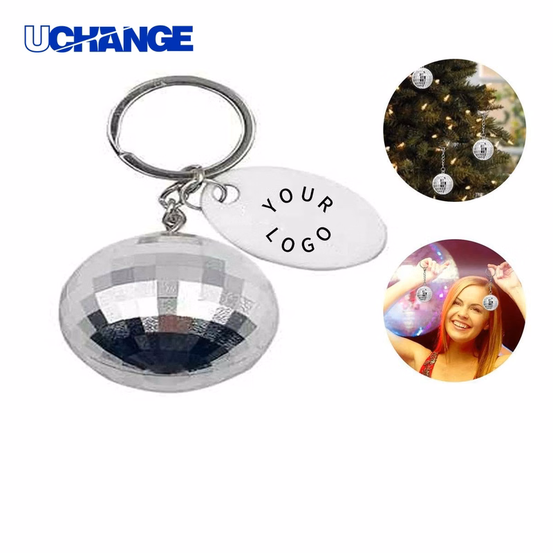 Plastic Disco Ball Keychain Charm with Logo Tag