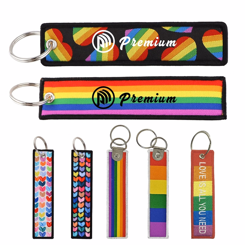 Rainbow Motorcycle Embroidery Keytag