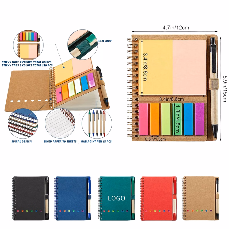 Colored Sticky Note Index Tab Spiral Notebook