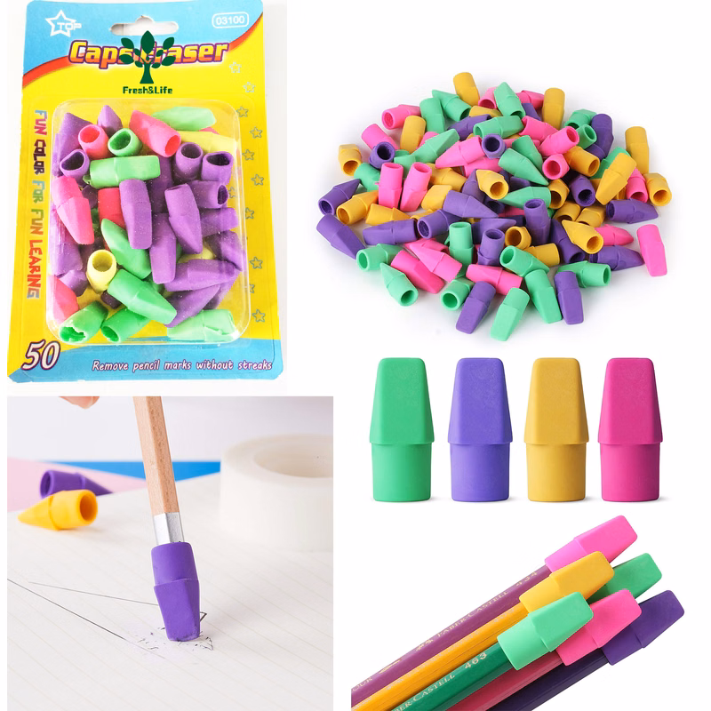 50 Pieces Cap Erasers Top Pencil Eraser Toppers