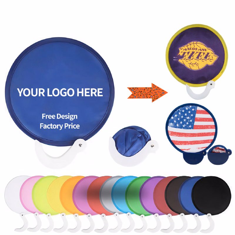 Folding Flyer Disc Round Hand Fan With Pouch