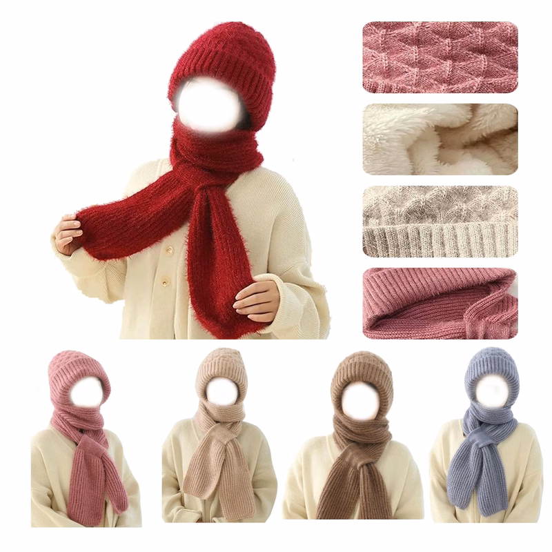 2 In 1 Crochet Warm Scarf Cap Knit Hooded