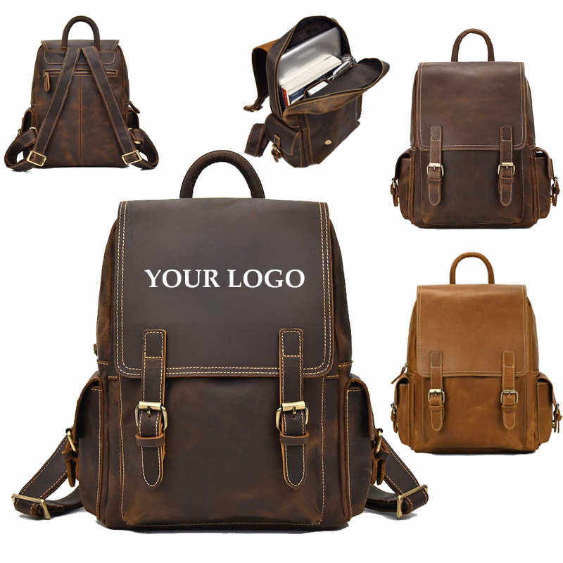 Crazy Horse Genuine Leather Laptop Travel Backpack